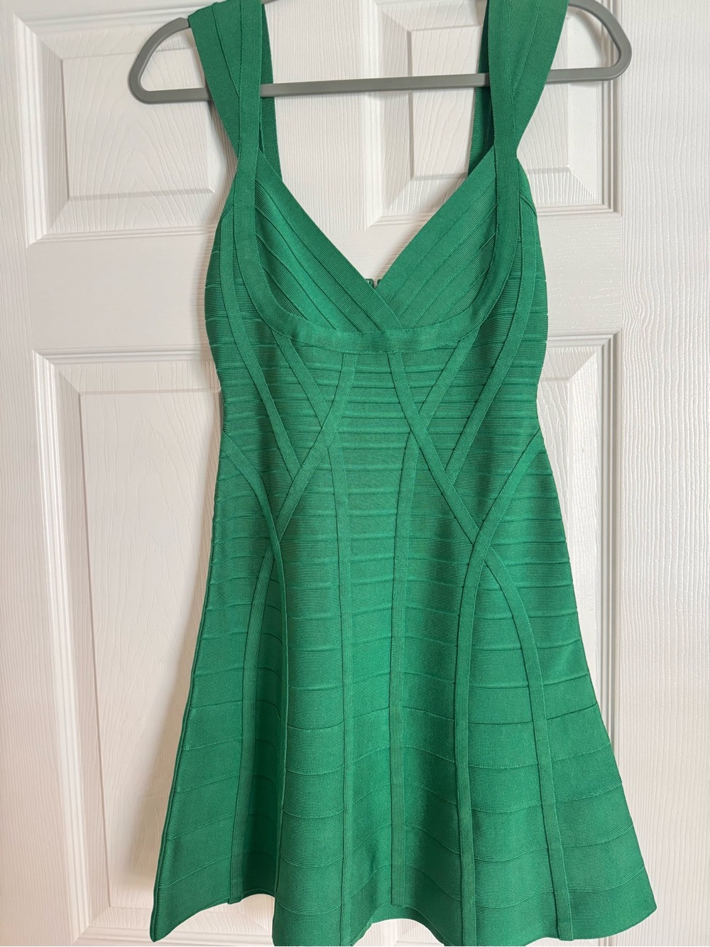 Herve Leger Emerald Green Fit-and-Flare Bandage Dress